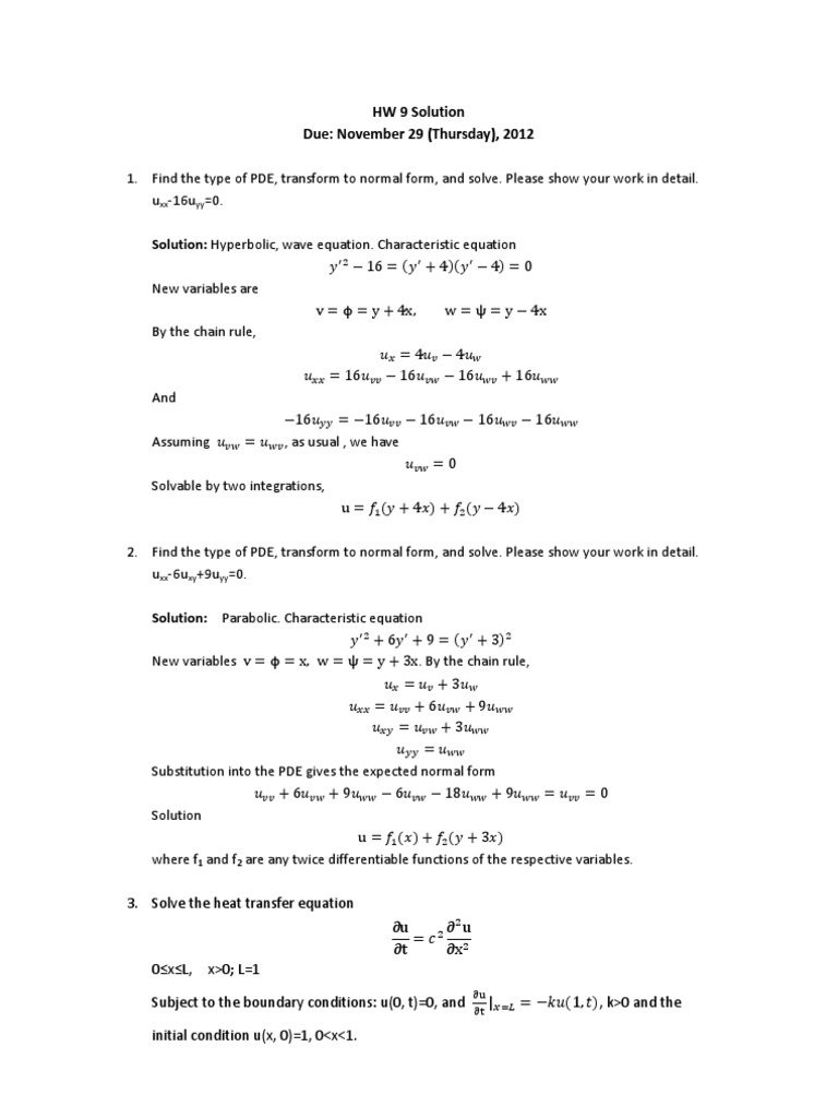 Hw9 Solution Sine Partial Differential Equation