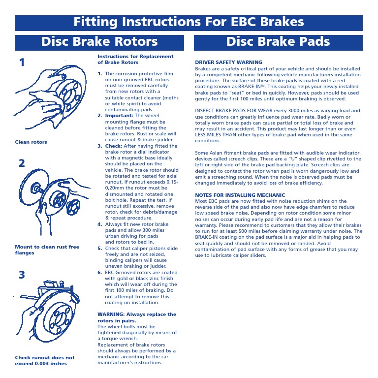 Fitting Instructions For EBC Brakes PDF Brake Vehicle Technology