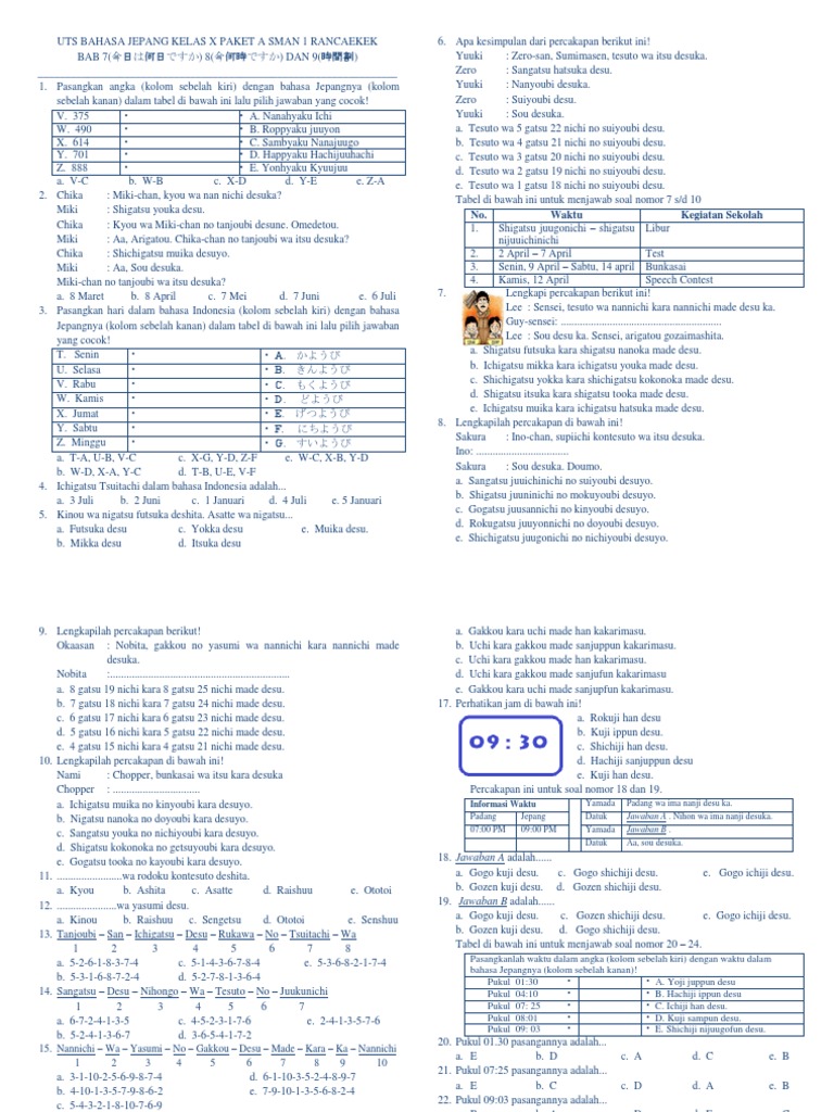 Soal Bahasa Jepang Kelas 12 Dan Jawabannya Revisi Sekolah