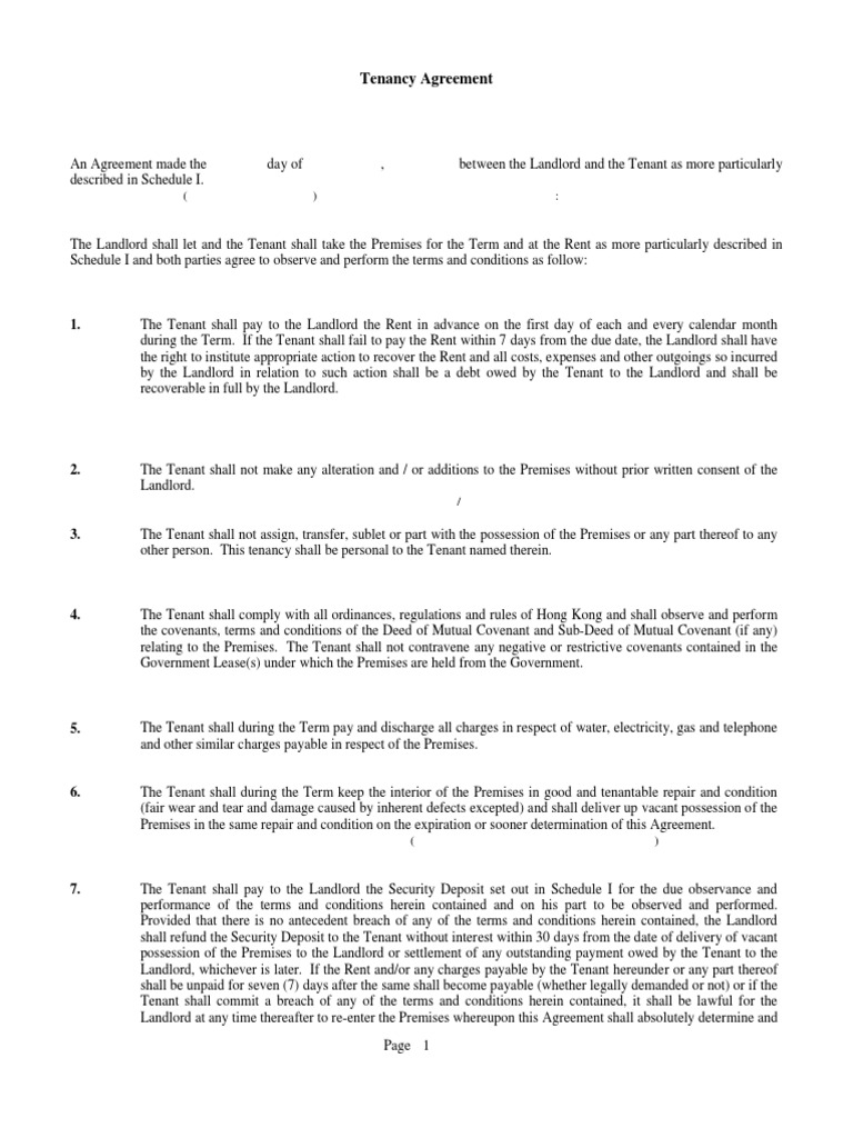 Tenancy Agreement b Leasehold Estate Landlord