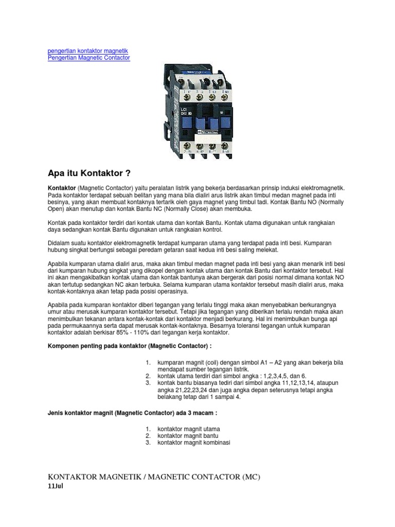Pengertian Kontaktor Magnetik