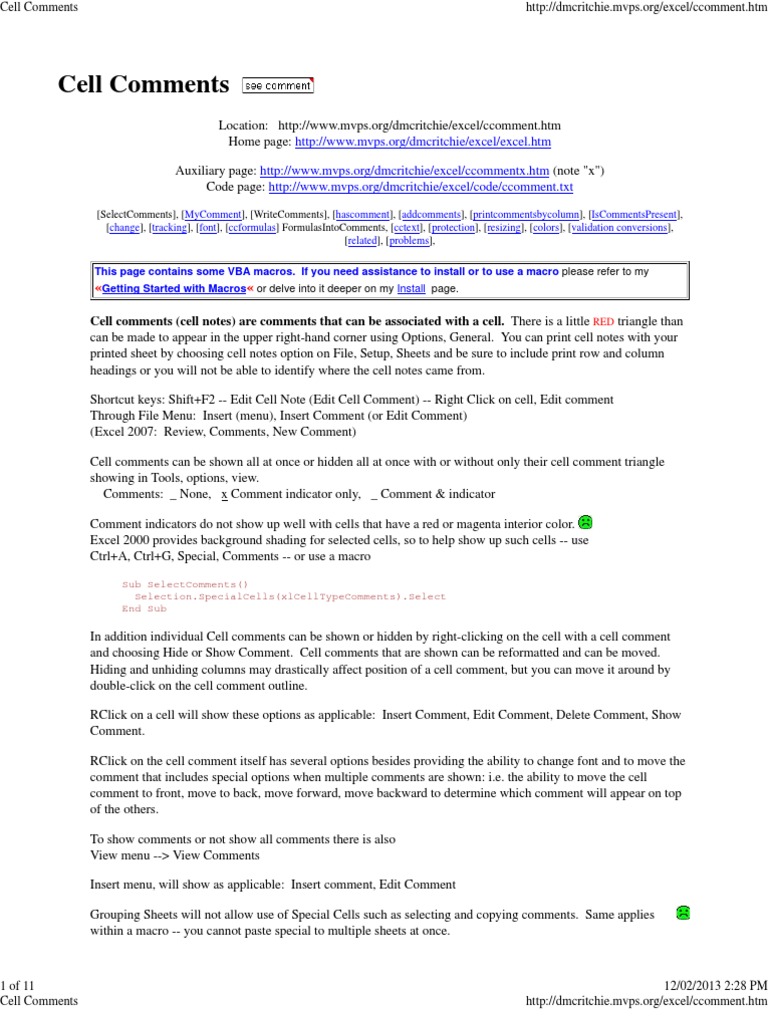 Cell Comments Internet Explorer Microsoft Excel