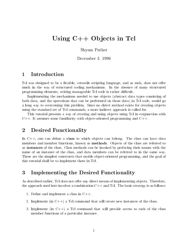 Using Objects in Tcl with C Integration | PDF | Class (Computer ...