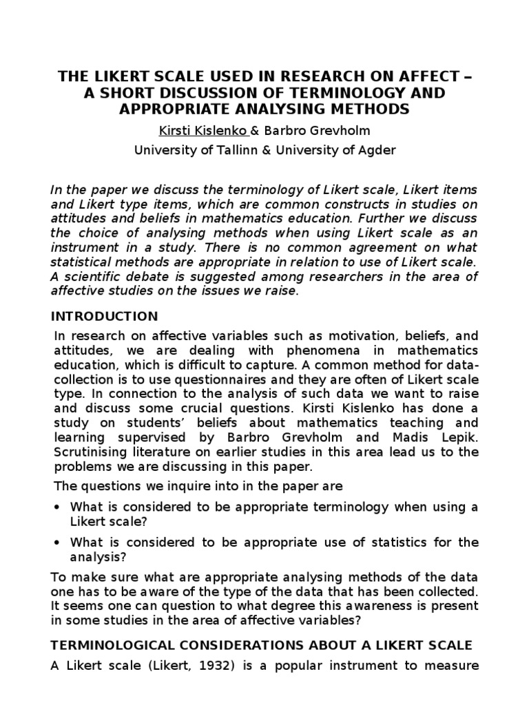 The Likert Scale Used in Research On Affect - A Short Discussion of ...