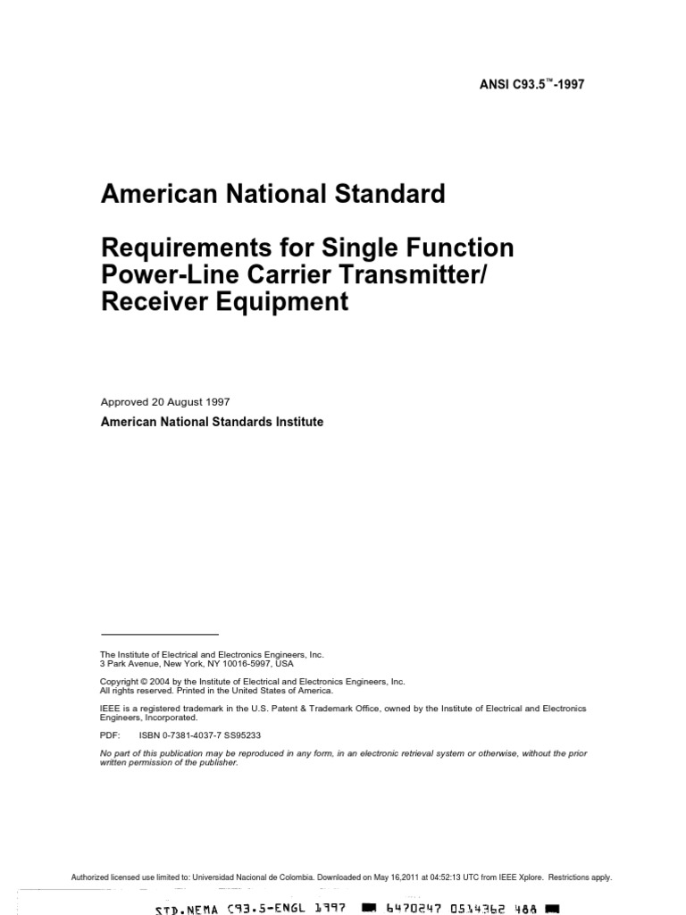 American National Standard Requirements For Single Function Power-Line ...