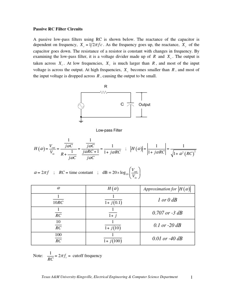 Passive RC Low-Pass Filter Overview | PDF | Low Pass Filter ...
