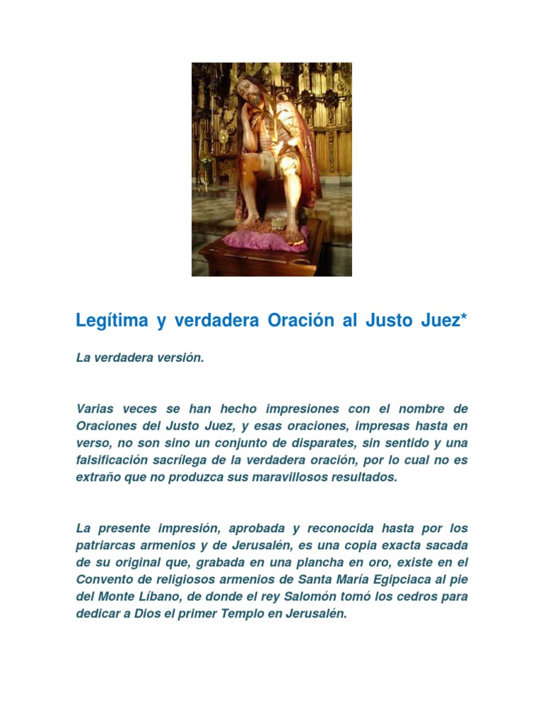 Legítima y verdadera Oración al Justo Juez