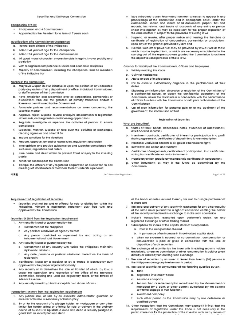 Securities and Exchange Commission: ! Int'l!Securities!Regulations ...