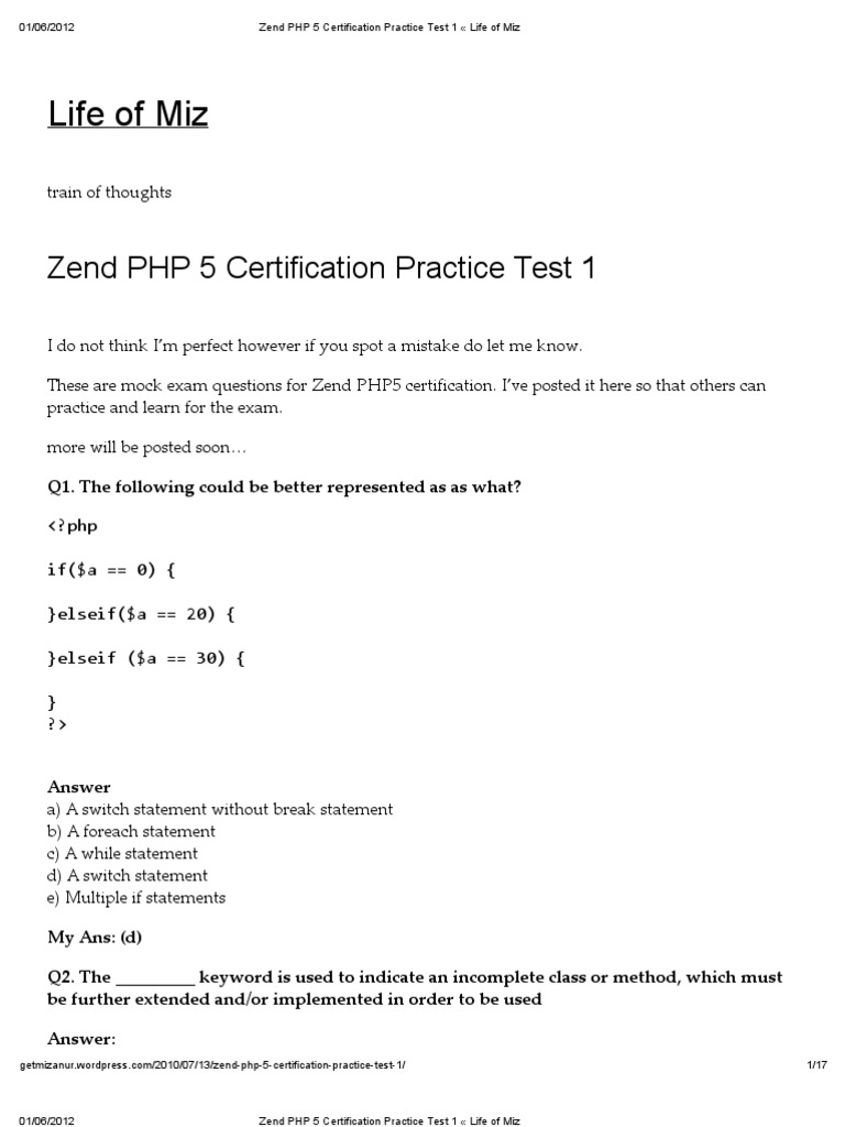 Zend PHP5 Exam Practice Questions | PDF | Php | Computer Data