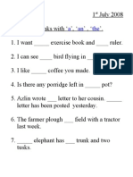Grammar Worksheet - Articles