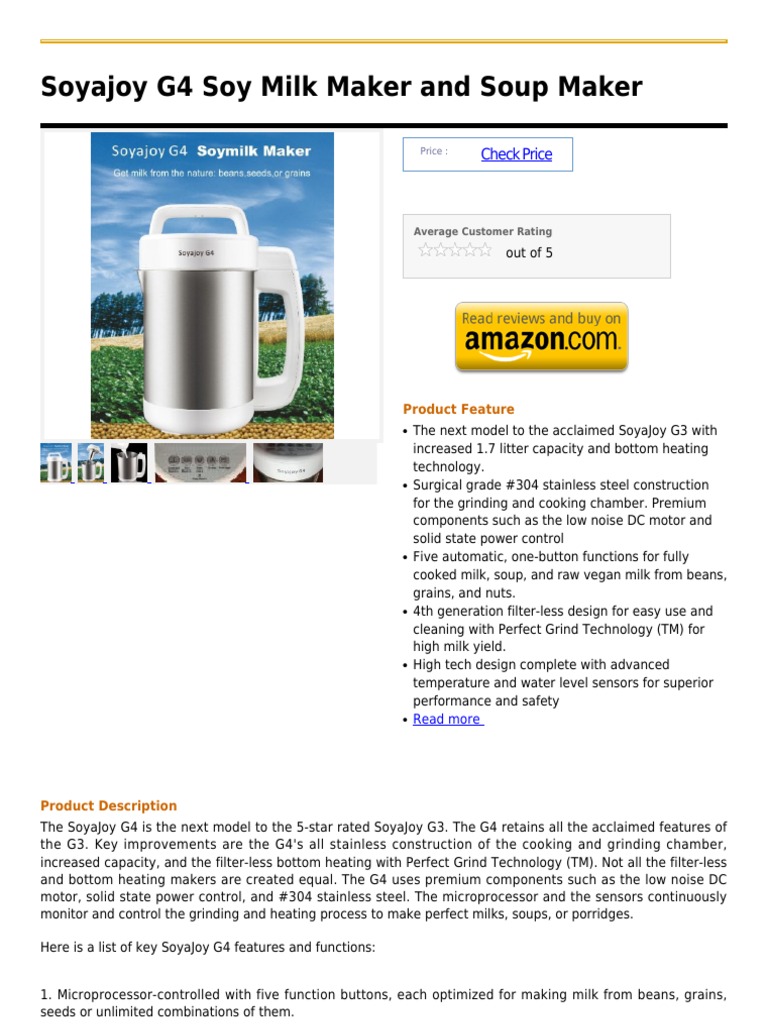 Soyajoy G4 Soy Milk Maker and Soup Maker PDF Milk Stainless Steel