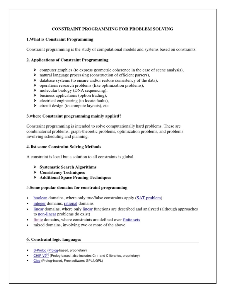 Constraint Programming For Problem Solving 1.what Is Constraint ...