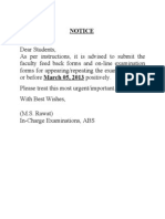 1d5c6notice For Submissnion of Faculty Feed Back Forms and Examination Forms For Appearing and Repeating The Examinations