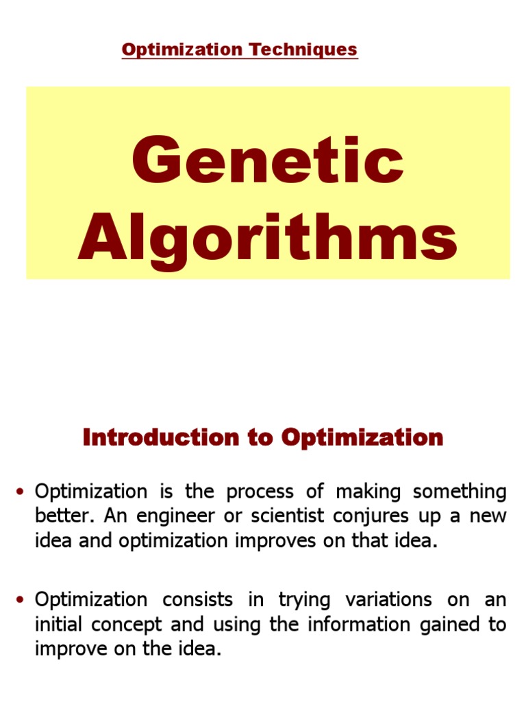 Genetic Algorithms: Optimization Techniques | Download Free PDF ...