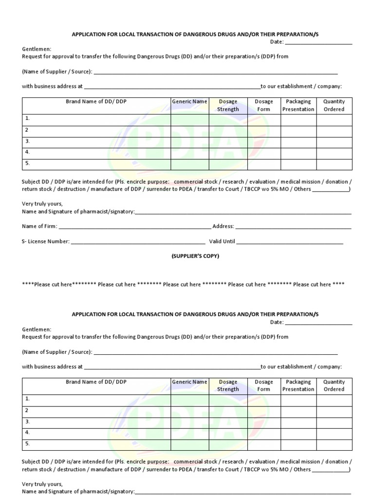 PDEA Application for Drug Transfer | PDF
