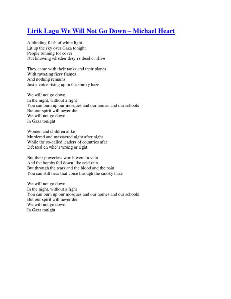 Lirik Lagu We Will Not Go Down Violence Unrest