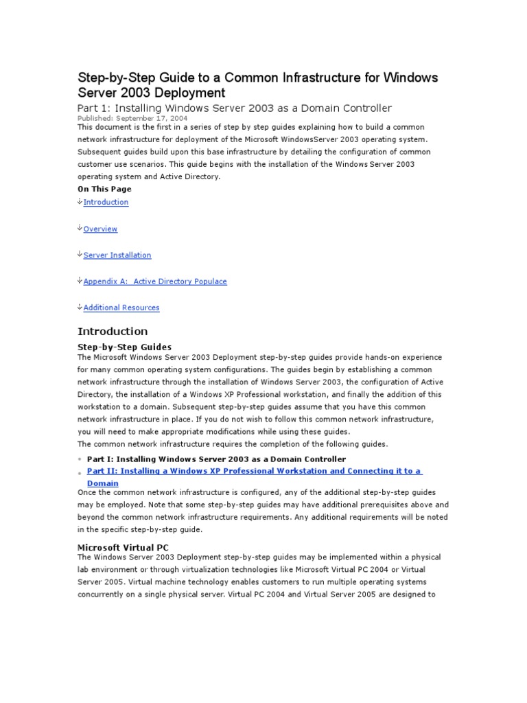 Step-by-Step Guide To A Common Infrastructure For Windows Server 2003 ...