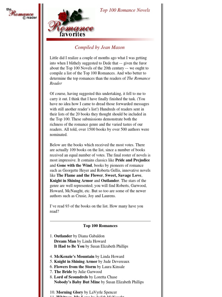 Top 100 Romance Novels List | PDF | Romantic Fiction | Romance Novels