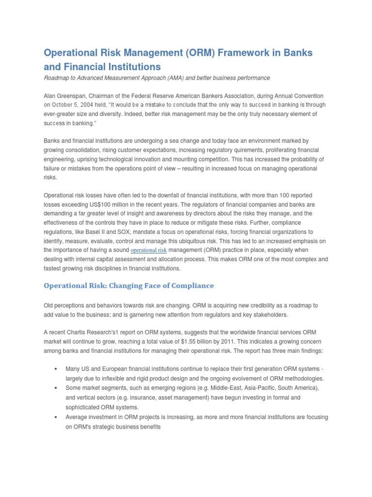 Operational Risk Management (ORM) Framework in Banks and Financial ...