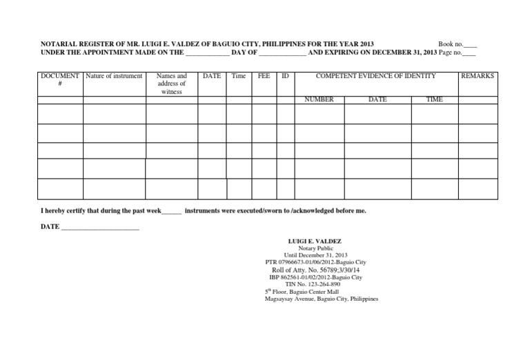 Notarial Register Copy