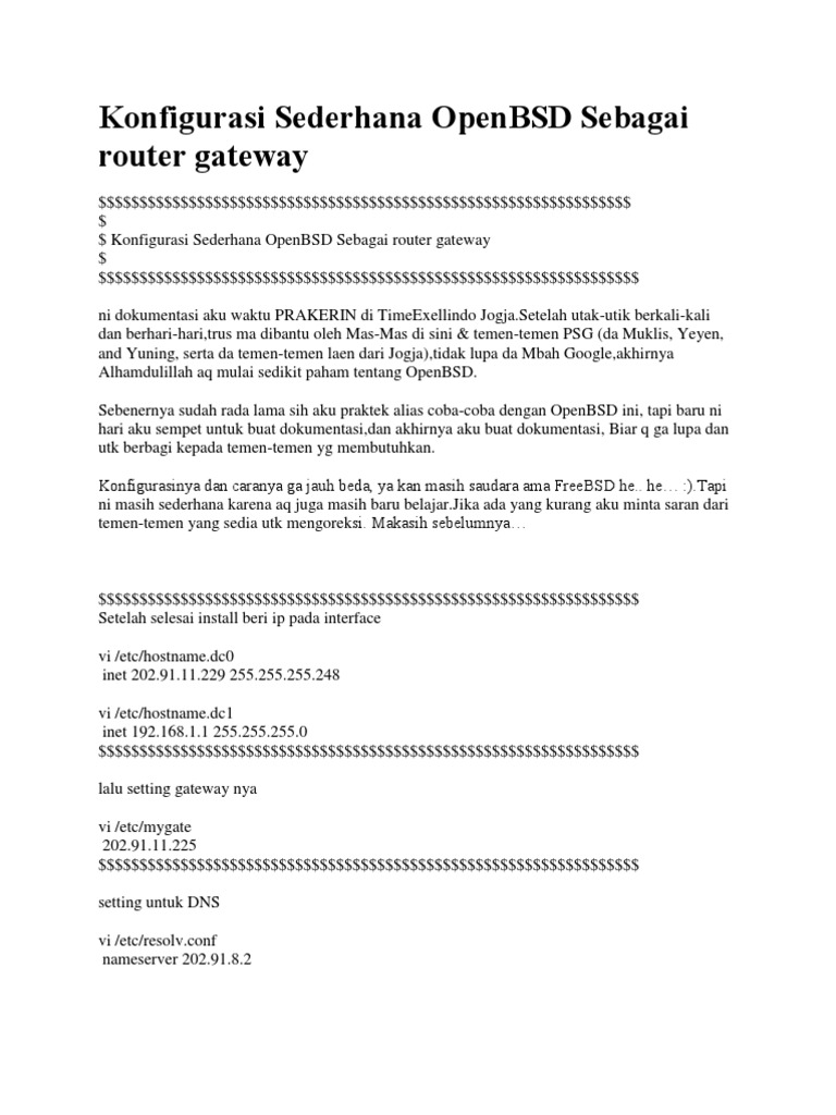 Konfigurasi OpenBSD Sebagai Router | PDF | Komputer