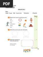 Subsector Inglés English Test 2 Name Grade: 1 Date: May 22, 2012 Total Points