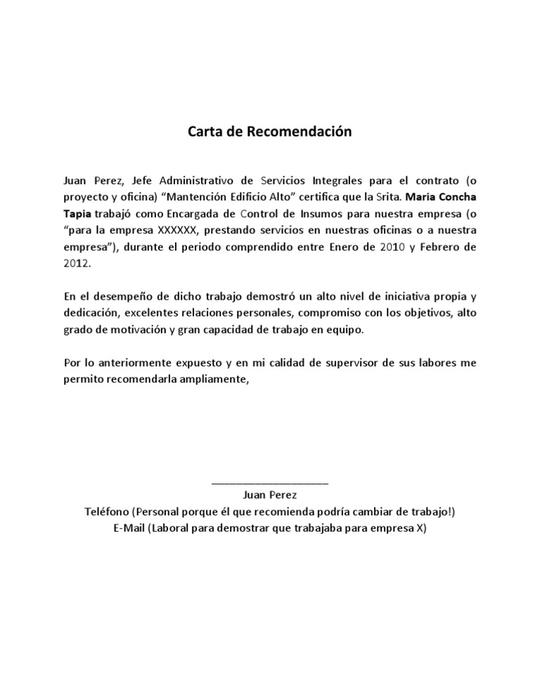 Formato Carta de Recomendación abierta (No dirigida a 