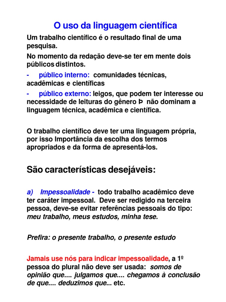 Características da Linguagem Científica | PDF | Science | Comunicação