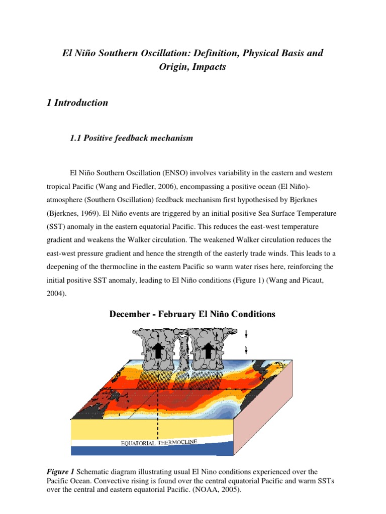 El Niño Southern Oscillation Definition, Physical Basis and Origin