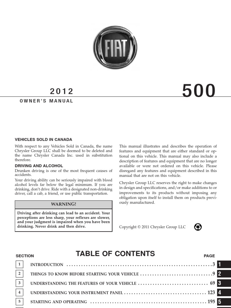 2012 Fiat 500 Owners Manual PDF Airbag Seat Belt