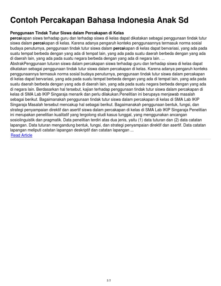 Contoh Percakapan Bahasa Indonesia Anak Sd