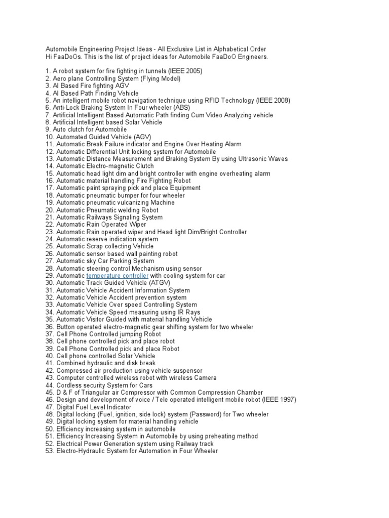 PROJECT TOPICS FOR AUTOMOBILE ENGINEERING STUDENTS intelligence overview