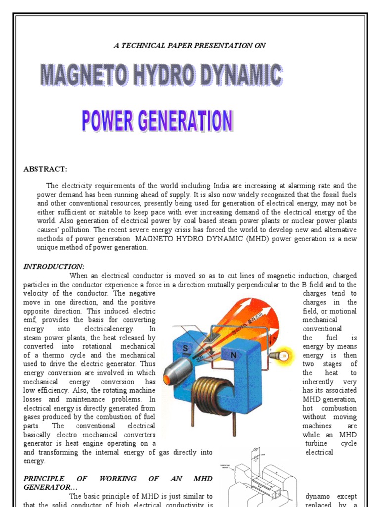 Hydro Dynamic Power Generation Full Seminar Report