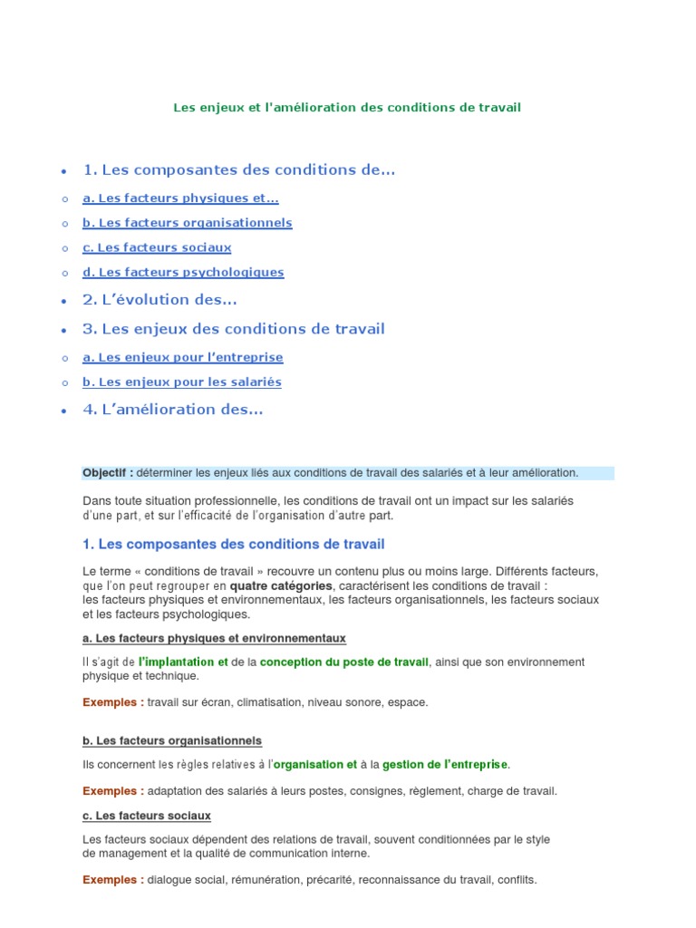 Amélioration des conditions de travail | PDF | Sécurité | Business
