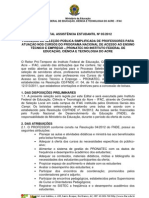 Edital Assistência Estudantil Nº 05 PRONATEC 2012 - PROFESSORES PDF