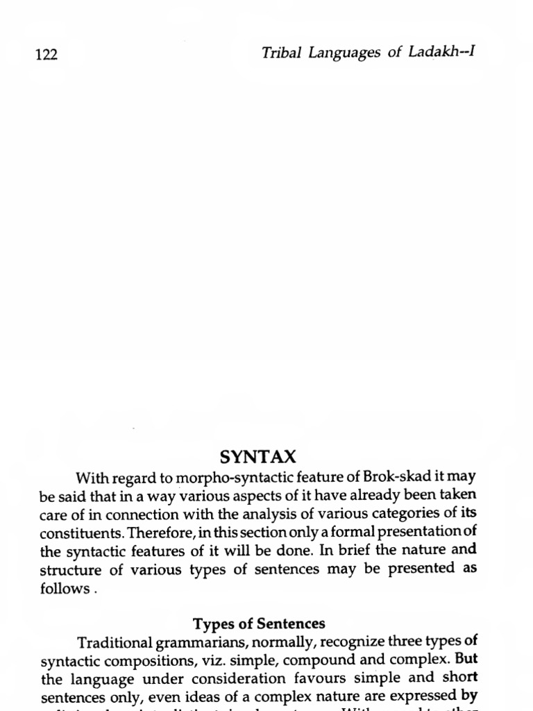 Syntax of Ladakhi Language | PDF | Sentence (Linguistics) | Phrase