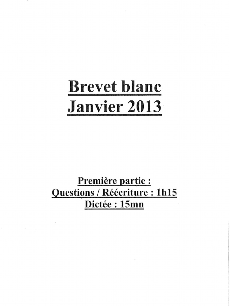 Sujet Et Corrigé Brevet Blanc Français Pdf Brevet Blanc Français Sujet | PDF