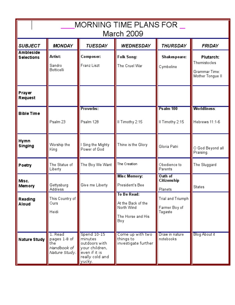 March 2009 Morning Plans Overview | PDF | Psalms | Christian Worship ...