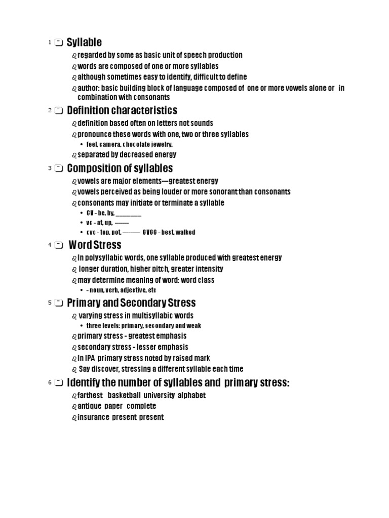 Syllable Structure and Stress Patterns | PDF | Language Arts ...