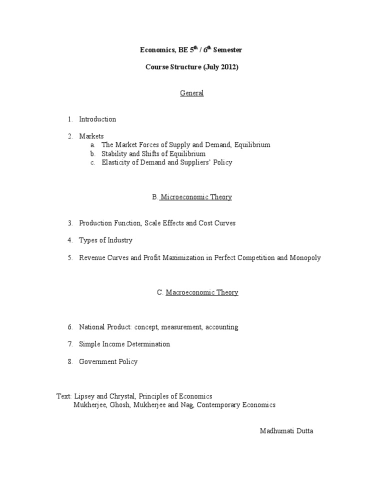 Economics Course Structure Overview | PDF | Finance & Money Management