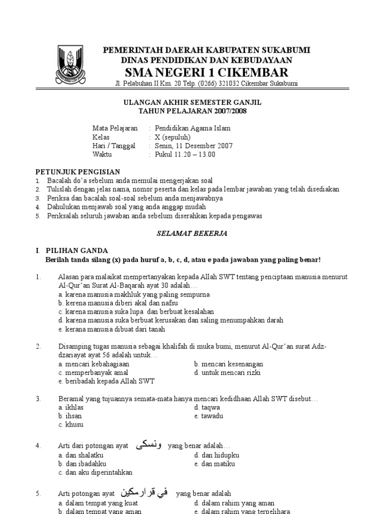 Contoh Soal Hots Pai Smk Kelas 10 Ilmu Pengetahuan 9