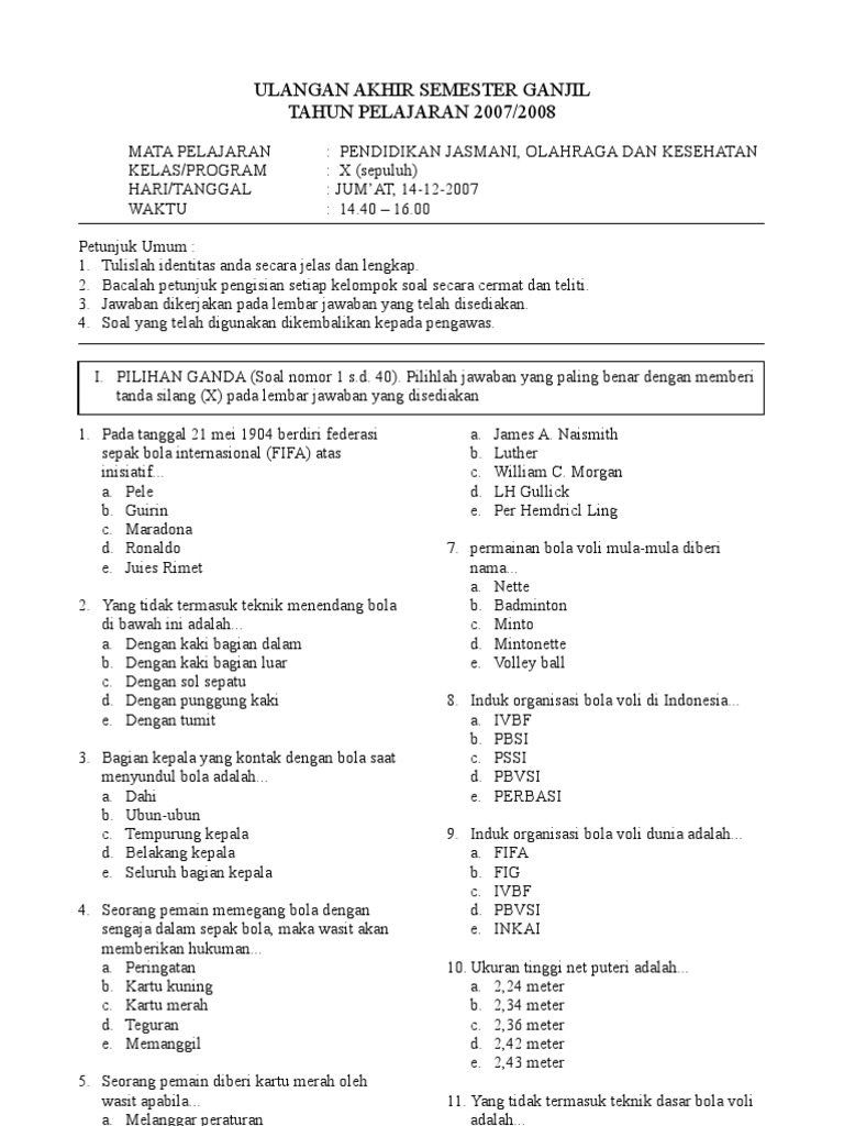 Ilmu Pengetahuan Populer 5 Contoh Soal Bola Voli