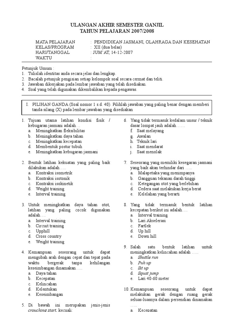 soal penjas uas kls 3 sem 1 07 soal penjas uas kls 3 sem 1 07