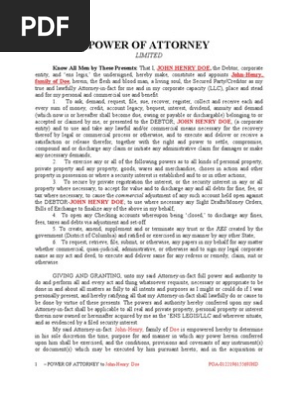 Power of Attorney Debtor