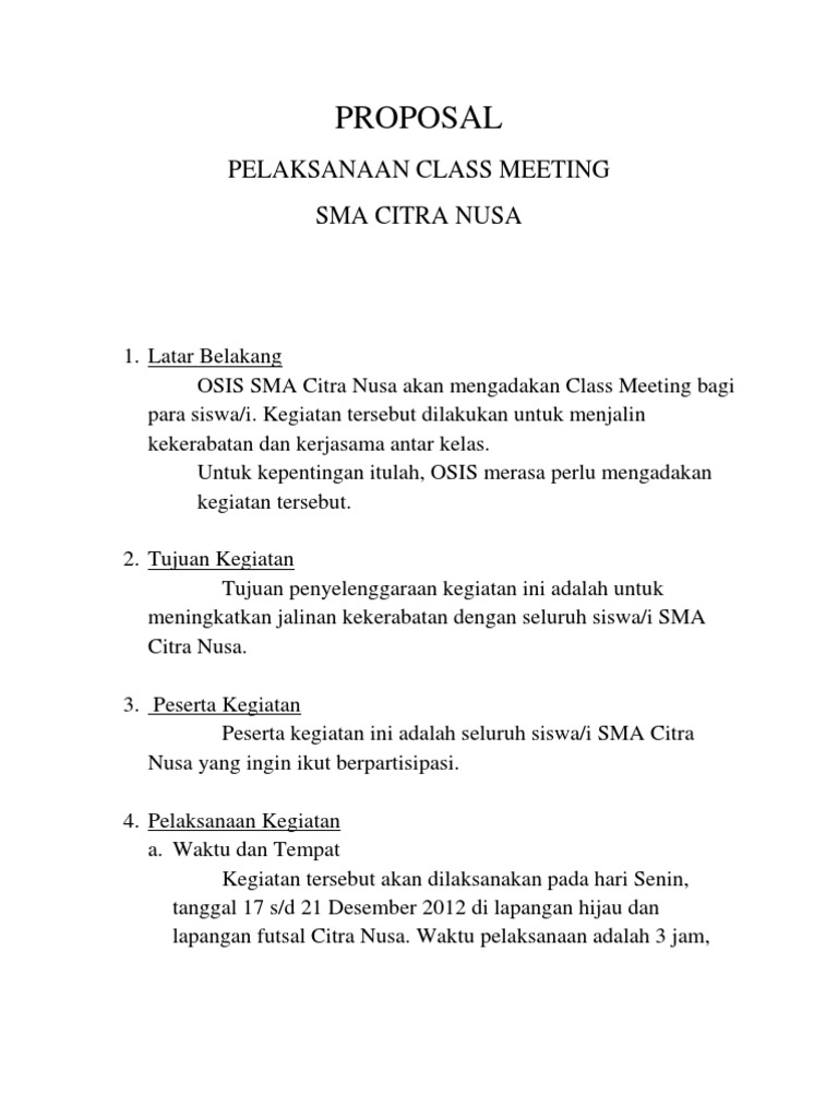 Proposal Classmeeting'12 | PDF | Olahraga & Rekreasi