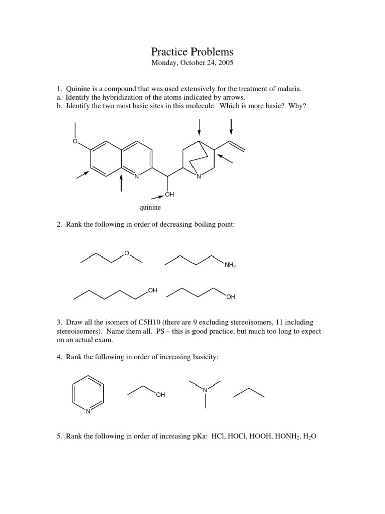 Organic Chemistry Exam 1 (Practice) Chem 237
