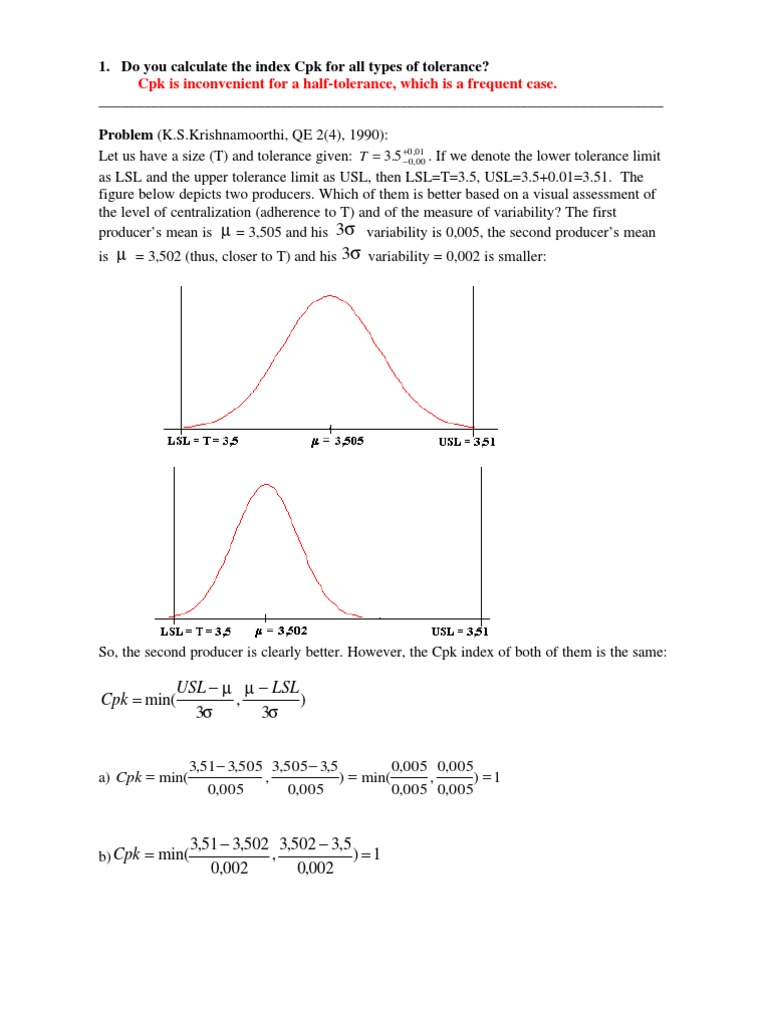 CPK Index - How To Calculate For All Types of Tolerances | PDF | Normal ...