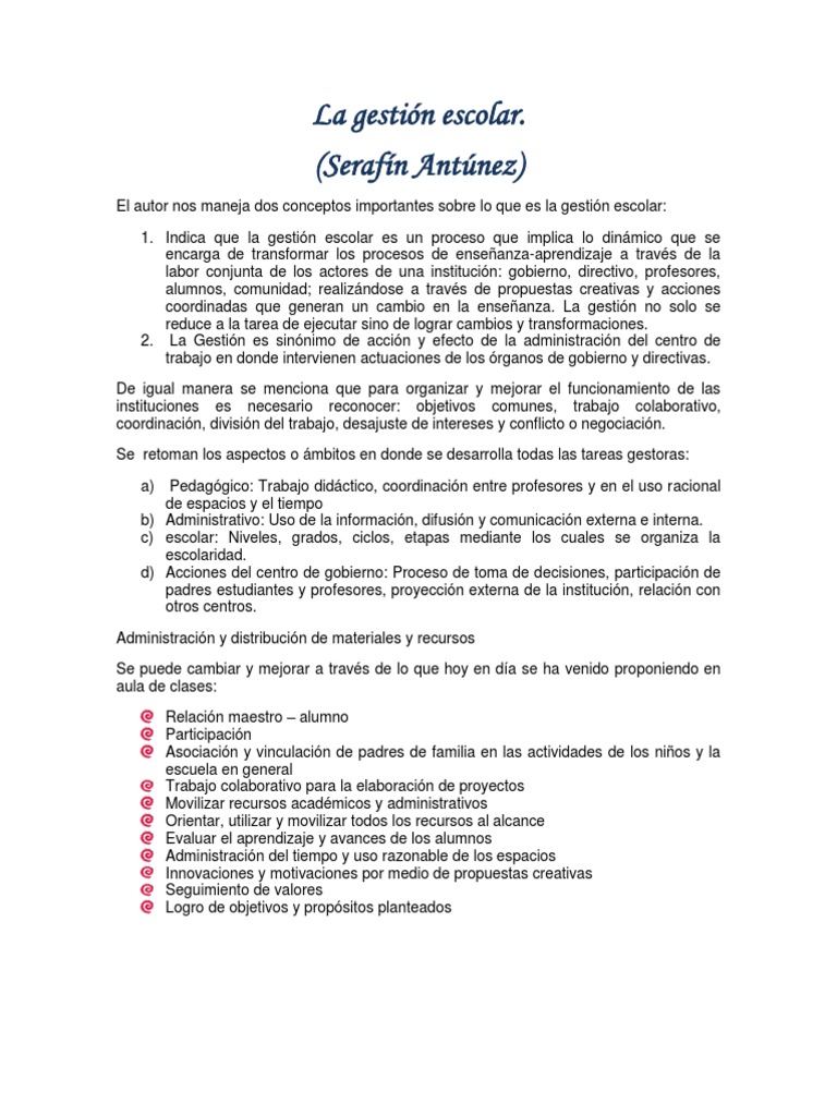 Gestión Escolar: Transformación Educativa | PDF | Maestros | Aprendizaje
