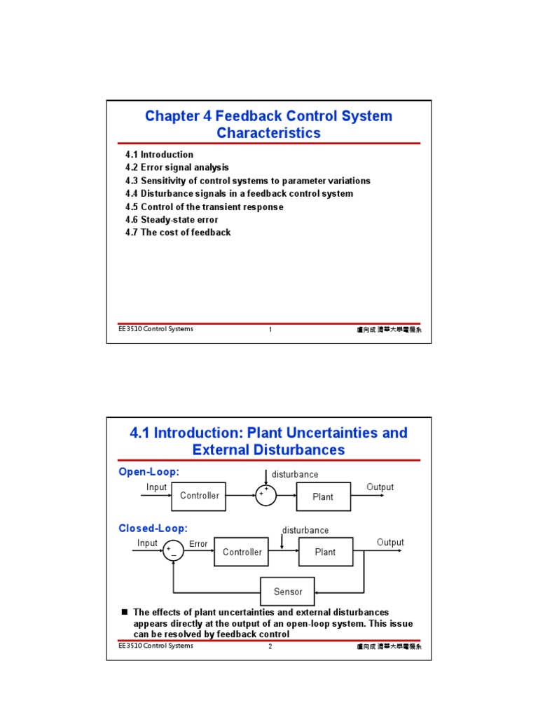 Feedback Control System Characteristics PDF Control Theory