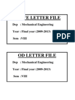 Leave Letter File: Dep: Mechanical Engineering Year: Final Year (2009-2013) Sem:Viii